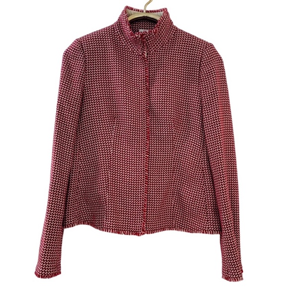 ARMANI {12} Jacket Cropped Dark Red Cream Fringe - Picture 2 of 14